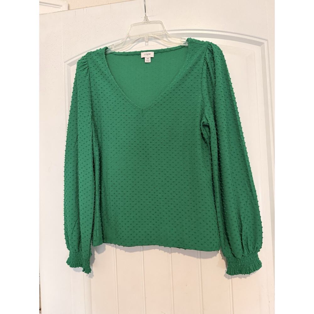 J. Crew Swiss Dot Chiffon Dotted V-Neck Blouse Top Green Womens XS NEW NWOT - Picture 2 of 2
